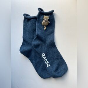Ganni Blue Cat Wool Socks